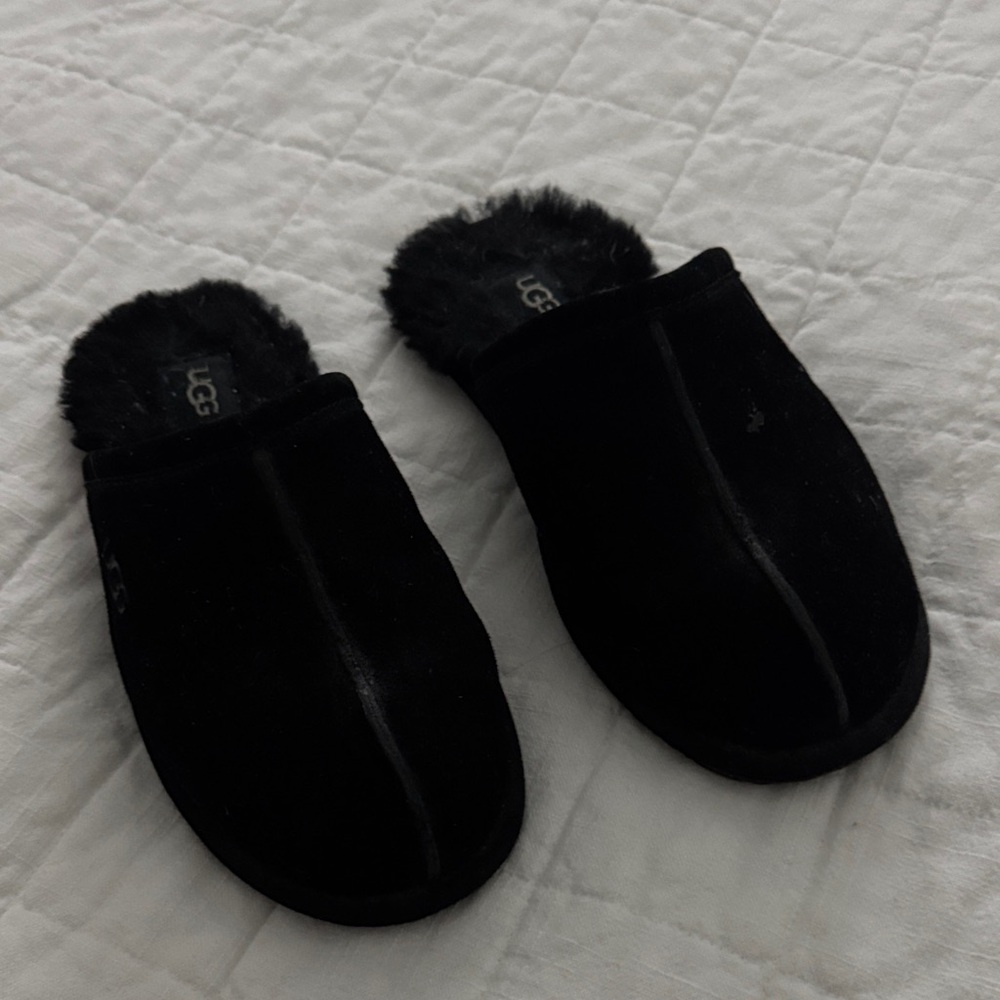 UGG Black Suede Slippers with Plush Lining